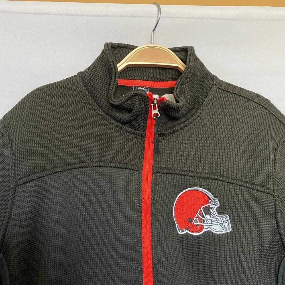 NFL Cleveland Browns Mixed Media Knit Jacket Men Size M Brown Fleece Lined NWT